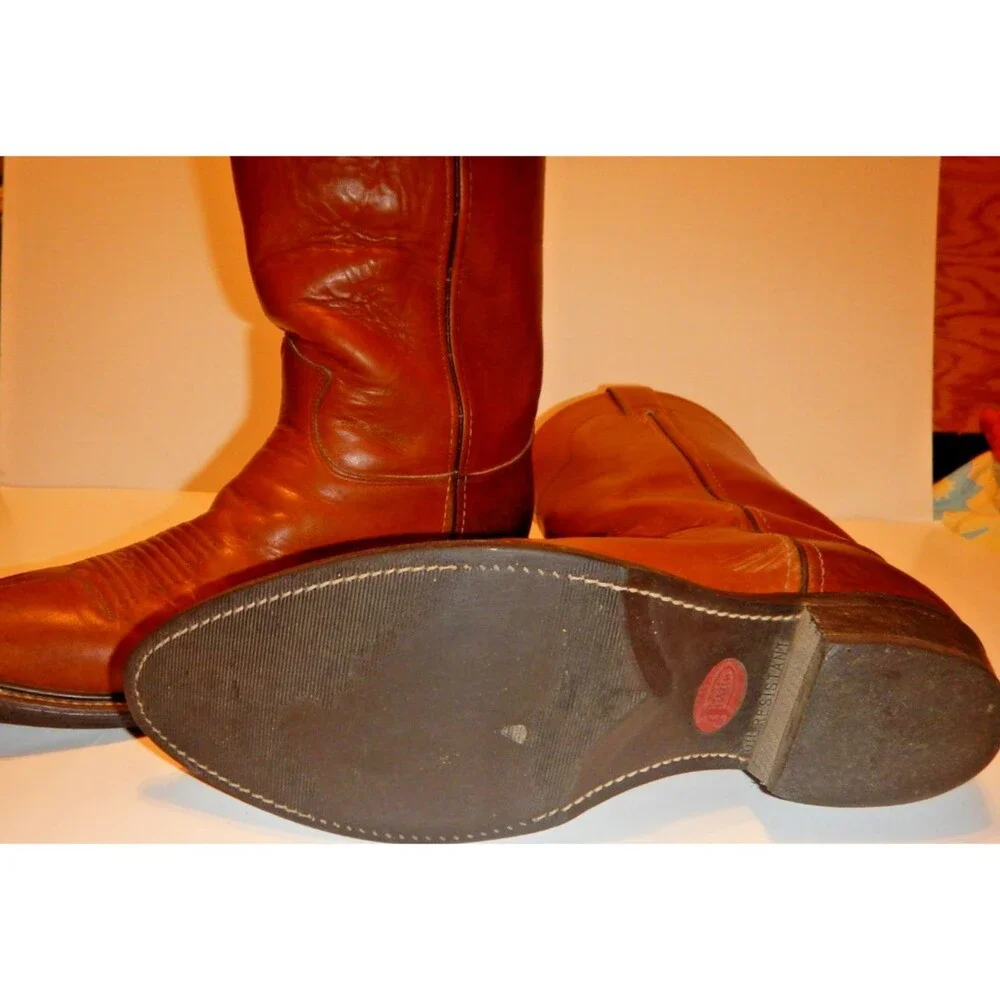 Justin Boots Style 1108 Men's Size 10 Cognac Leather Western Roper Made in USA